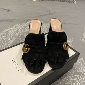 Gucci Marmont Suede Mid Heel Slides